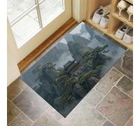 Alfombra Entrada Casa Arquitectura Antigua Montañas Pinos 50 x 80 cm Alfombra Exterior Para Puerta Estilo Arte Tradicional Oriental Alfombrilla Antideslizante Atrapapolvo Para Entrada, Pasillo, Gris