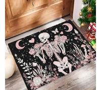 Alfombra Entrada Casa Rosas Rosas Luna Esqueleto Humano 40 x 60 cm Alfombra Exterior Para Puerta Estilo Curación Al Estilo Oscuro Alfombrilla Antideslizante Atrapapolvo Para Entrada, Pasillo, Cocina