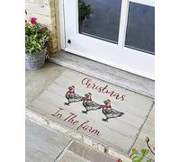 Alfombra Entrada Christmas Farm Animals Chicken Rustic Barn Wood Lavable Alfombras Limpia Zapatos Antideslizante AlfombraAntideslizante para Cocina Terraza Interior 40x60cm