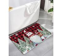 Alfombra Entrada Christmas Red Plaid Winter Gnomes Snowflake Xmas Tree Alfombras Limpia Zapatos Moderno Alfombra De Baño Absorbente Alfombrilla Antideslizante para Cocina Jardín Patio 40X60CM
