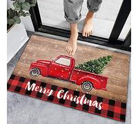 Alfombra Entrada Christmas Red Truck Christmas Tree Farm Planks Retro Farmhouse Plaid Alfombras Limpia Zapatos Moderno Alfombra De Baño Antideslizante Alfombrilla Antideslizante para 40X60CM