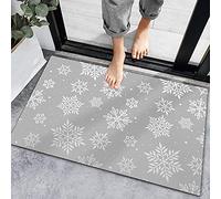 Alfombra Entrada Christmas Winter Snow White Snowflakes Gray Alfombras Limpia Zapatos Moderno Alfombra De Baño Lavable Alfombrilla Antideslizante para Cocina Jardín Patio 40X60CM