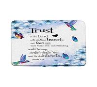 Alfombra Entrada Cita Inspiradora Confía En El Señor con Todo Tu Corazón Azul Mariposa Colibrí Alfombras Limpia Zapatos Moderno Alfombra De Baño Divertidos para 40X60CM