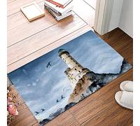 Alfombra Entrada Coastal Lighthouse Watercolor Nautical Navy Blue Alfombras Limpia Zapatos Absorbente Alfombra De Baño Lavable Alfombrilla Antideslizante para Patio Interior Cocina 40X60CM
