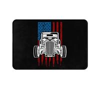 Alfombra Entrada Coche Clásico con Bandera Americana Y Hot Rod Vintage Alfombra De Baño Lavable Alfombrilla Antideslizante Moderno Alfombras Limpia Zapatos para Pasillo Cocina Interior 40X60CM
