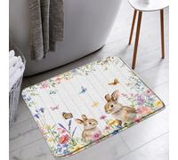 Alfombra Entrada Conejo De Pascua Conejo De Pascua Conejo De Primavera Acuarela Planta Mariposa Alfombras Limpia Zapatos Divertidos Alfombra De Baño para 40X60CM