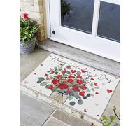 Alfombra Entrada Corazón De Amor con Hojas De Eucalipto Vintage Alfombras Limpia Zapatos Lavable Alfombra De Baño Moderno Alfombrilla Antideslizante para Pasillo Cocina Patio 40X60CM