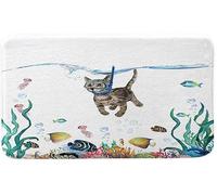 Alfombra Entrada Cute Cat Blue Teal Tropical Fish Coral Alfombra De Baño Moderno Alfombrilla Antideslizante Antideslizante Alfombras Limpia Zapatos para Interior Patio Jardín 40X60CM