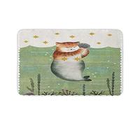 Alfombra Entrada Cute Watercolor Cat In The Sea Waves with Golden Stars Hand Drawn Alfombrilla Antideslizante Antideslizante Alfombra De Baño Moderno Alfombras Limpia Zapatos para Jardín 40X60CM