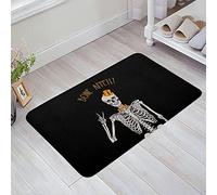 Alfombra Entrada Esqueleto Divertido De Bone Appetit con Sombrero De Bruja Y Lazo sobre Fondo Negro Alfombrilla Antideslizante Lavable Alfombra De Baño Alfombras Limpia Zapatos para 40X60CM