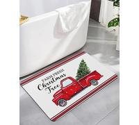Alfombra Entrada Farm Christmas Tree Watercolor Truck Red Stripe Alfombrilla Antideslizante Antideslizante Alfombras Limpia Zapatos Absorbente Alfombra De Baño para Cocina Jardín 40X60CM