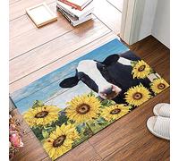 Alfombra Entrada Farm Cow and Sunflowers In The Red Barn AlfombraAntideslizante Antideslizante Alfombrade Baño Lavable Alfombras Limpia Zapatos para Terraza Interior Cocina 40x60cm