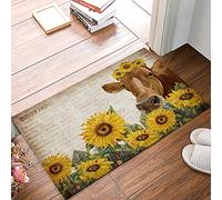 Alfombra Entrada Farm Cow and Sunflowers On Retro Newspaper AlfombraAntideslizante Absorbente Alfombrade Baño Lavable para Terraza Cocina Interior 40x60cm