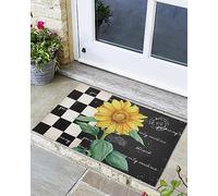 Alfombra Entrada Farm Flower Sunflowers Vintage Black and White Checkered Plaids Alfombrade Baño Antideslizante Alfombras Limpia Zapatos Lavable para Terraza Cocina 40x60cm