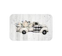 Alfombra Entrada Farmhouse Vintage Buffalo Check Truck with Flowers Rustic Powder Room Country Christmas Alfombra De Baño Antideslizante Alfombrilla Antideslizante para 40X60CM