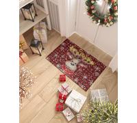 Alfombra Entrada Feliz Navidad Árbol De Navidad Alce Cuadros Búfalo Rojo Y Negro Alfombrilla Antideslizante Moderno Alfombras Limpia Zapatos Lavable Alfombra De Baño para Cocina Patio 40X60CM