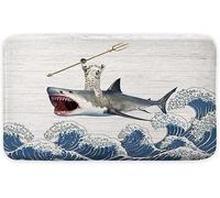 Alfombra Entrada Funny Cat Shark Cute Cat Riding Great White Shark Alfombras Limpia Zapatos Lavable Alfombrilla Antideslizante Absorbente Alfombra De Baño para Patio Jardín Interior 40X60CM