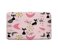 Alfombra Entrada Gato Gris Rosa Siglo XX Negro Moderno Abstracto Geométrico Icónico Retro Años 50 Alfombras Limpia Zapatos Moderno Alfombra De Baño Lavable para 40X60CM