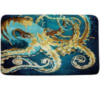 Alfombra Entrada Golden Navy Blue Abstract Sea Kraken Tentacle Vintage Animal Underwater Marine Life Nautical Adventure Alfombra De Baño Alfombrilla Antideslizante para 40X60CM