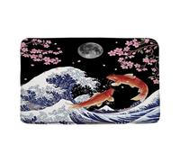 Alfombra Entrada Grandes Olas Japonesas De Hokusai, Rosa, Cereza, Rojo, Luna Llena, Vintage, Naturaleza, Noche, Paisaje Alfombra De Baño Lavable Alfombras Limpia Zapatos para 40X60CM