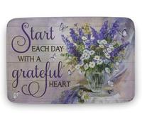 Alfombra Entrada Hermoso Jarrón Vintage De Flores De Lavanda. Empieza Cada Día con Un Corazón Agradecido. Moderno Alfombra De Baño Alfombrilla Antideslizante para 40X60CM