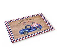 Alfombra Entrada Independence Day Truck Pigs Barn USA Flag Red Blue Grid Alfombras Limpia Zapatos Antideslizante Alfombra De Baño Lavable Alfombrilla Antideslizante para Jardín Cocina 40X60CM
