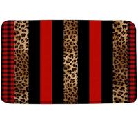 Alfombra Entrada Leopard Print Cheetah Red Black Buffalo Check Plaid Safari Animal Print Powerful Brown Alfombrilla Antideslizante Alfombra De Baño Moderno Alfombras Limpia Zapatos para 40X60CM
