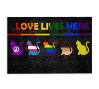 Alfombra Entrada LGBT LGBT Support LGBTQ Pride Month Love Lives Here Rainbow Flag Cat Alfombra Antideslizante Moderno Alfombrilla Antideslizante Divertidos Alfombra De Baño para Garaje 40X60CM