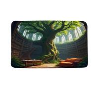Alfombra Entrada Librería Vintage Librería Mágica Árbol Verde Castillo Gótico Medieval Retro Alfombra De Baño Divertidos Alfombras Limpia Zapatos Lavable Alfombrilla Antideslizante para 40X60CM