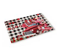 Alfombra Entrada Love Day Red Truck GNOME Black White Buffalo Plaid Alfombras Limpia Zapatos Antideslizante Lavable AlfombraAntideslizante para Cocina Interior Terraza 40x60cm