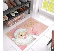 Alfombra Entrada Merry Christmas Cute Santa Claus Snowflake Polka Dot On Pink Alfombra De Baño Lavable Alfombras Limpia Zapatos Antideslizante Alfombrilla Antideslizante para Jardín 40X60CM
