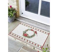 Alfombra Entrada Merry Christmas Red Cardinal Birds On Holly Wreath AlfombraAntideslizante Absorbente Alfombrade Baño Lavable para Interior Terraza Pasillo 40x60cm
