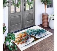 Alfombra Entrada Naranja-Azul Árbol De Pared De Ladrillo Alfombras Limpia Zapatos Plantas De Acuarela Baño Alfombrilla Antideslizante Para Patio Cocina Trasera Interiores Y Exteriores,80X120Cm