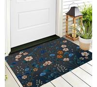 Alfombra Entrada Naranja-Azul Flores Silvestres Coloridas Alfombras Limpia Zapatos Plantas De Ensueño Baño Alfombrilla Antideslizante Para Patio Cocina Trasera Interiores Y Exteriores,70X100Cm