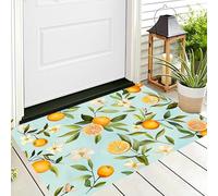 Alfombra Entrada Naranja Verde Hojas De Color Verde Anaranjado Alfombras Limpia Zapatos Frutas De Acuarela Baño Alfombrilla Antideslizante para Patio Cocina Trasera Interiores Y Exteriores,80X120Cm