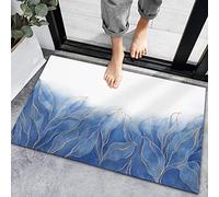 Alfombra Entrada Navy Blue Gradient Abstract Geometric Leaves White Back Fall Botanical Alfombras Limpia Zapatos Moderno Alfombra De Baño Antideslizante Alfombrilla Antideslizante para 40X60CM