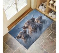 Alfombra Entrada Nieve Ganado De Las Tierras Altas 45 x 75 cm, Representación Realista De Animales Naturales Alfombra Interior De Bienvenida Suave Felpudo Entrada Casa Para Cocina Dormitorio Decor
