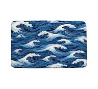 Alfombra Entrada Ola Japonesa, Ondas Azules, Abstracto, Rayado, Náutico, Costero Alfombra De Baño Moderno Alfombras Limpia Zapatos Lavable Alfombrilla Antideslizante para Interior Patio 40X60CM