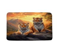 Alfombra Entrada Pareja De Tigres Africanos Tumbados Bajo Una Montaña De Piedra, Un Gran Felino Amarillo Alfombra De Baño Moderno Lavable Alfombras Limpia Zapatos para 40X60CM