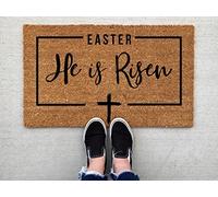 Alfombra Entrada Pascua Él Ha Resucitado Pascua Primavera Vintage Desgastado Alfombrilla Antideslizante Absorbente Alfombra De Baño Lavable Alfombras Limpia Zapatos para Garaje Cocina 40X60CM