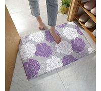 Alfombra Entrada Peony Flower Print Abstract Geometric Pattern Purple Grey White Alfombra Antideslizante Absorbente Alfombras Limpia Zapatos Divertidos Alfombrilla Antideslizante para 40X60CM