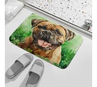 Alfombra Entrada Perro Bullmastiff del Día De San Patricio Sonriendo Alfombrilla Antideslizante Absorbente Alfombra De Baño Moderno Alfombras Limpia Zapatos para Cocina Pasillo Garaje 40X60CM