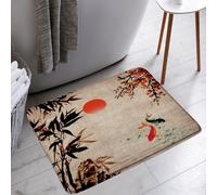 Alfombra Entrada Pintura Artística Tradicional Japonesa Asiática De Ciruela Roja, Sol, Koi Y Bambú. Alfombras Limpia Zapatos Moderno Alfombra De Baño Alfombrilla Antideslizante para 40X60CM