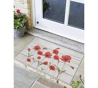 Alfombra Entrada Red Poppy Flower On Rustic Wood Plank AlfombraAntideslizante Lavable Alfombrade Baño Divertidos para Cocina Interior Pasillo 40x60cm