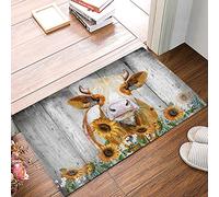 Alfombra Entrada Retro Farm Cow and Sunflowers On Wood AlfombraAntideslizante Antideslizante Lavable Alfombras Limpia Zapatos para Terraza Pasillo Interior 40x60cm