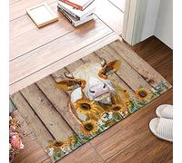 Alfombra Entrada Retro Farm Cow and Sunflowers On Wood Divertidos Alfombrade Baño Lavable AlfombraAntideslizante para Terraza Pasillo Interior 40x60cm