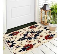 Alfombra Entrada Rojo Azul Arte Indio Alfombras Limpia Zapatos Etnogeometría Baño Alfombrilla Antideslizante para Patio Cocina Trasera Interiores Y Exteriores,80X120Cm