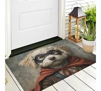 Alfombra Entrada Rojo Blanco Cachorro Personalizado Alfombras Limpia Zapatos Pintura Al Óleo De Animales Baño Alfombrilla Antideslizante Para Patio Cocina Trasera Interiores Y Exteriores,80X120Cm