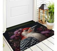 Alfombra Entrada Rojo Púrpura Pájaro Carpintero Flor Alfombras Limpia Zapatos Pintura Al Óleo De Animales Baño Alfombrilla Antideslizante Para Patio Cocina Trasera Interiores Y Exteriores,50X80Cm