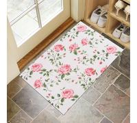 Alfombra Entrada Rosa Antideslizante Lavables en Lavadora Tapetes Habitacion BañO Cocina Exterior Tapete Estilo Pastoral romántico Vides de Rosas Pelo Corto Carpete 45 x 75 cm